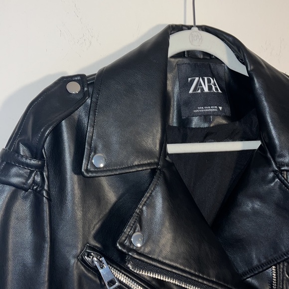NEW Zara Oversized Black Leather Moto Jacket Women's Coat Size Medium - Picture 6 of 11